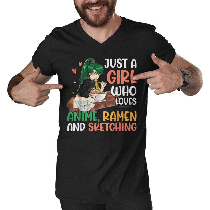 Just A Girl Who Loves Anime Ramen And Sketching Anime Lovers  Men V-Neck Tshirt