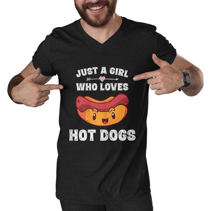 Just A Girl Who Loves Hot Dogs  Funny Hot Dog Graphic Design Printed Casual Daily Basic Men V-Neck Tshirt