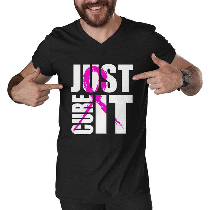 Just Cure It Breast Cancer Awareness Pink Ribbon Men V-Neck Tshirt