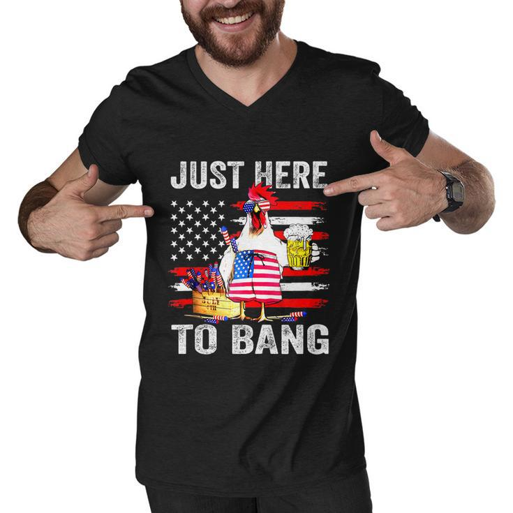 Just Here To Bang Usa Flag Chicken Beer Firework 4Th Of July Men V-Neck Tshirt