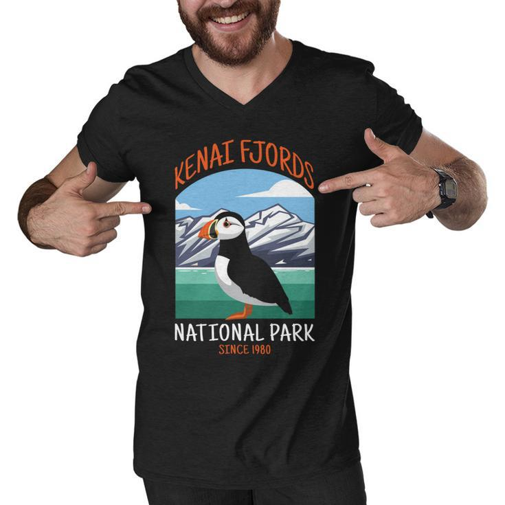 Kenai Fjords National Park Us Puffin Bird Alaska   Men V-Neck Tshirt