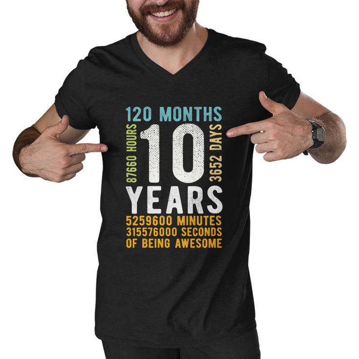 Kids 10Th Birthday Gift 10 Years Old Vintage Retro 120 Months Men V-Neck Tshirt