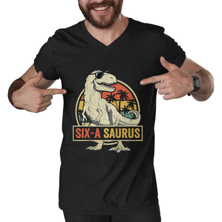 Kids 6 Year Old Dinosaur Birthday 6Th T Rex Dino Six Saurus Men V-Neck Tshirt