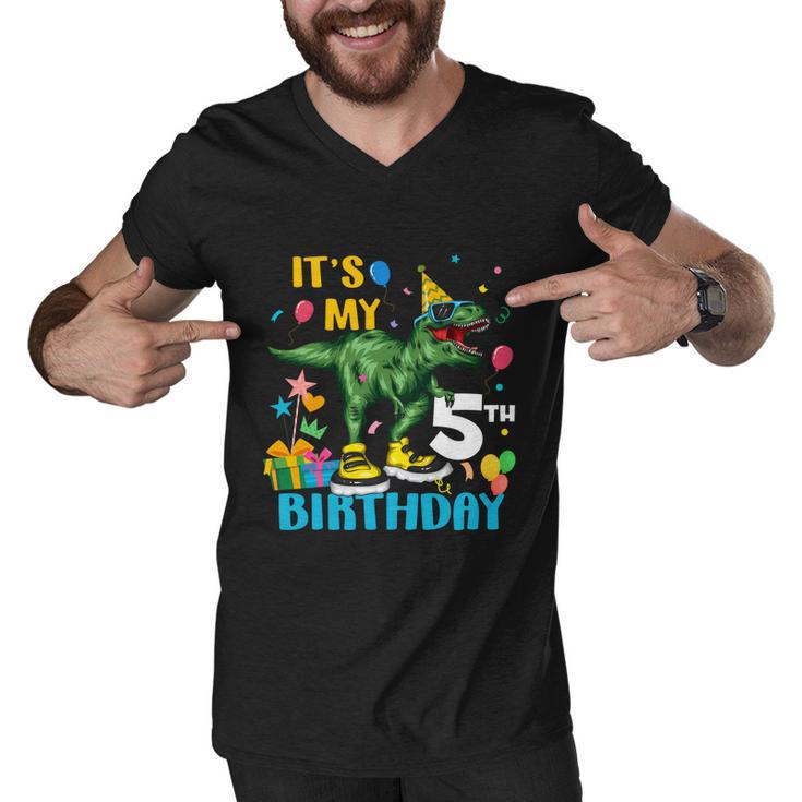 Kids Boys Its My 5Th Birthday Happy 5 Year Trex Tshirt Men V-Neck Tshirt