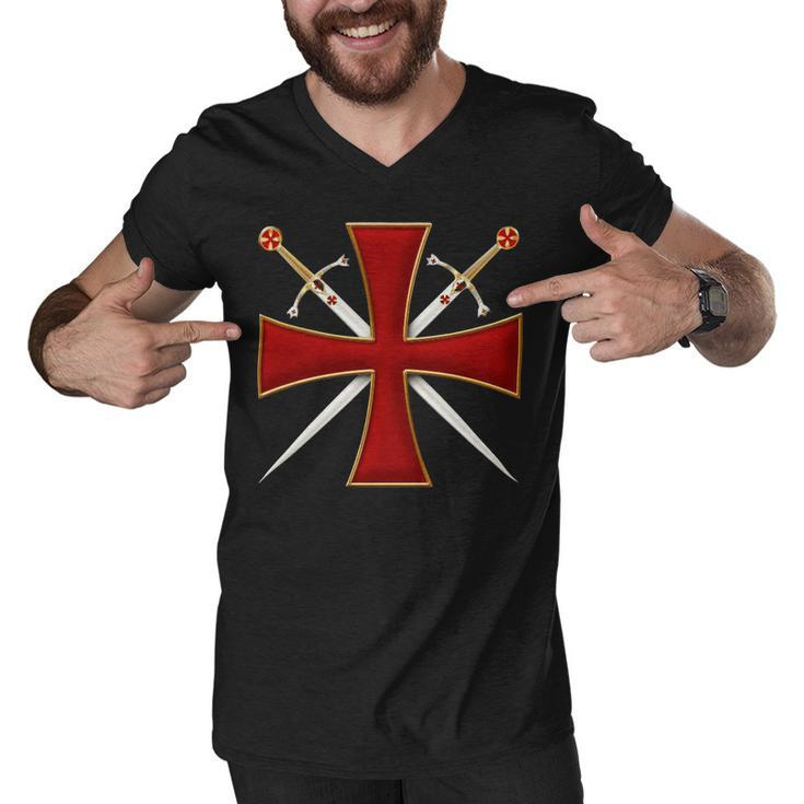 Knight Templar T Shirt-Cross And Sword Templar-Knight Templar Store Men V-Neck Tshirt