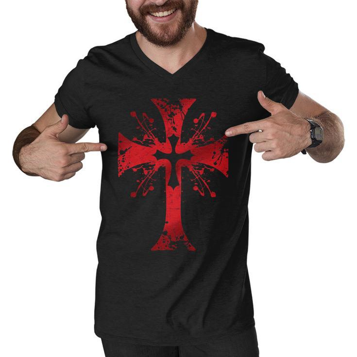 Knight Templar T Shirt - The Warrior Of God Bloodstained Cross - Knight Templar Store Men V-Neck Tshirt