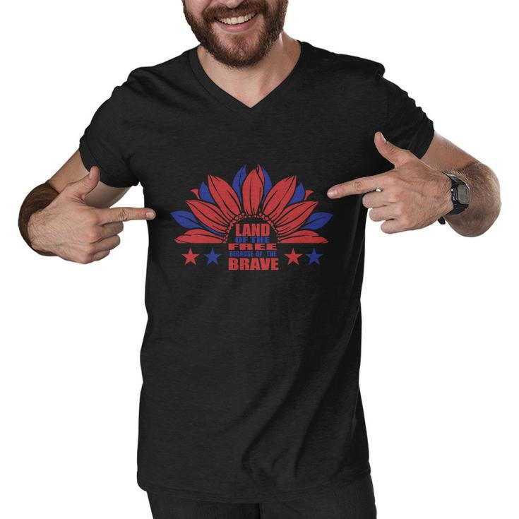 Land Of The Free Because Of The Brave Sunflower American Flag 4Th Of July Men V-Neck Tshirt