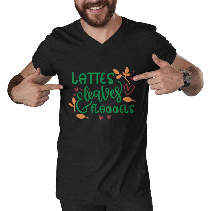 Lattes Leaves Flannels Thanksgiving Quote Men V-Neck Tshirt