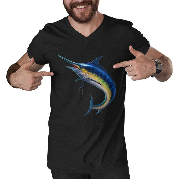 Leaping Blue Marlin Men V-Neck Tshirt