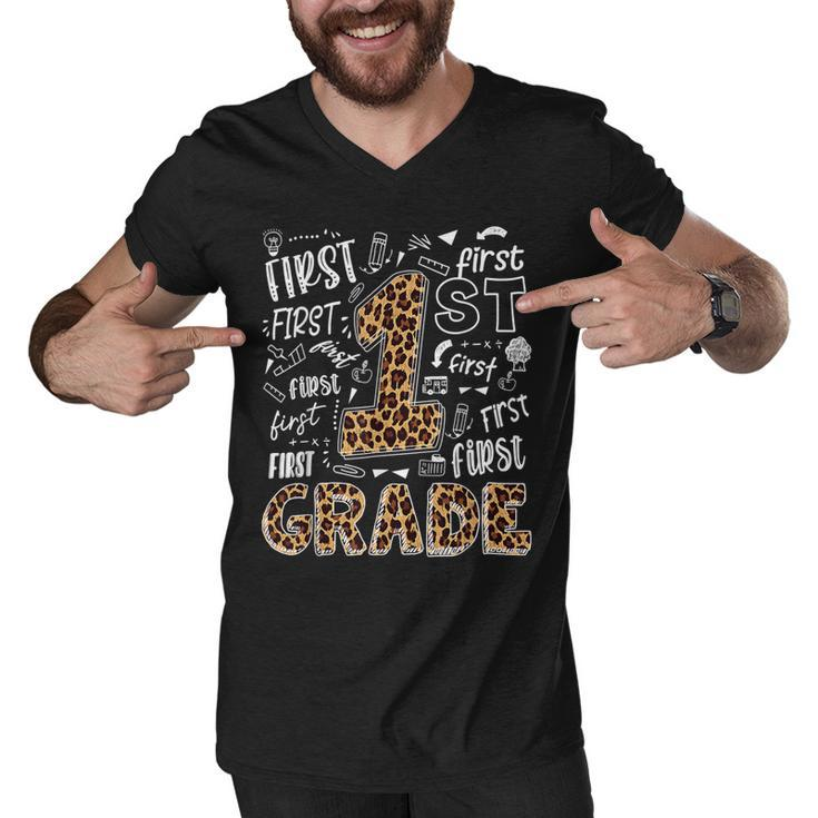 Leopard Print 1St Grade Teacher Kids Back To School  Men V-Neck Tshirt