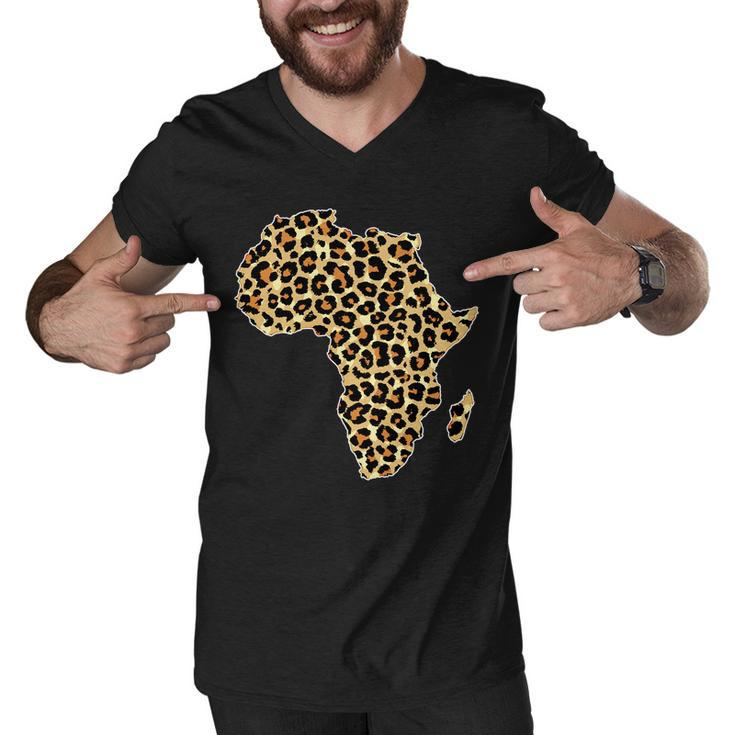 Leopard Print African Map Of Africa Tshirt Men V-Neck Tshirt