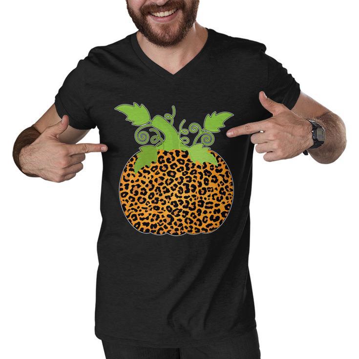 Leopard Print Pumpkin Men V-Neck Tshirt