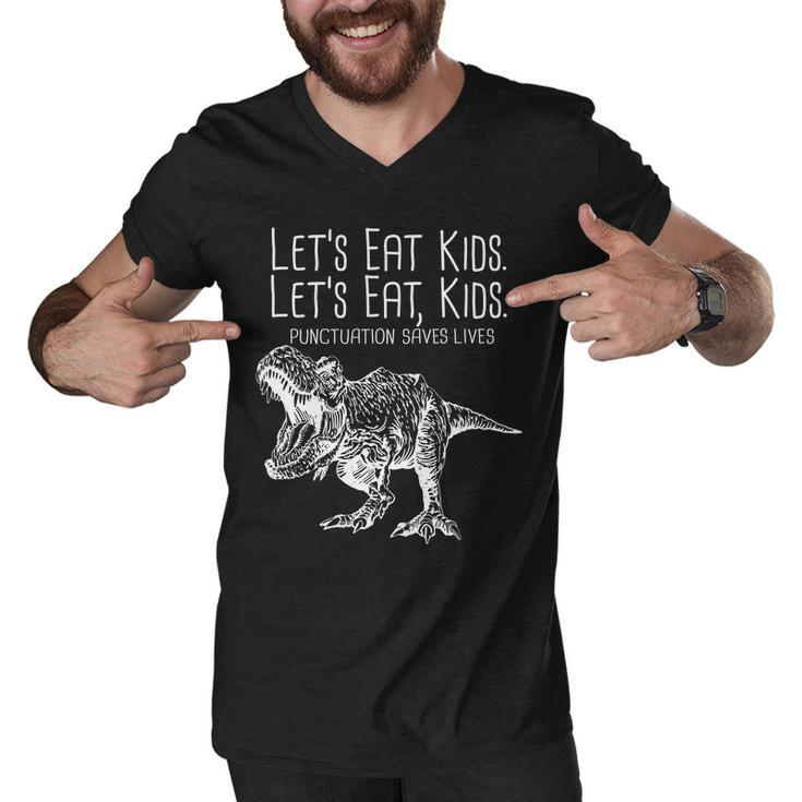 Lets Eat Kids Punctuation Saves Lives Dinosaur Men V-Neck Tshirt