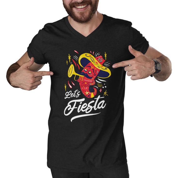 Lets Fiesta Chili Pepper Men V-Neck Tshirt