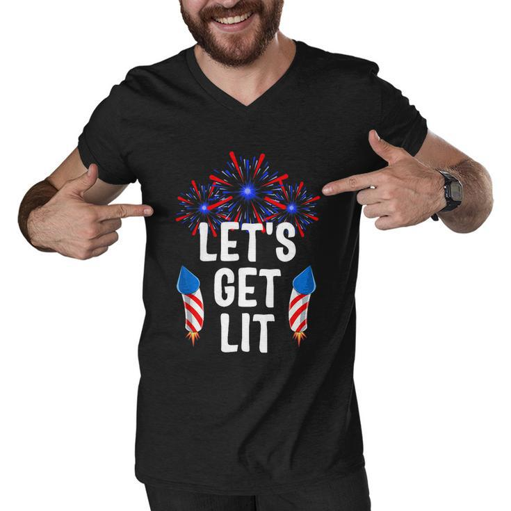 Lets Get Lit 4Th Of July With Fireworks Gift Men V-Neck Tshirt