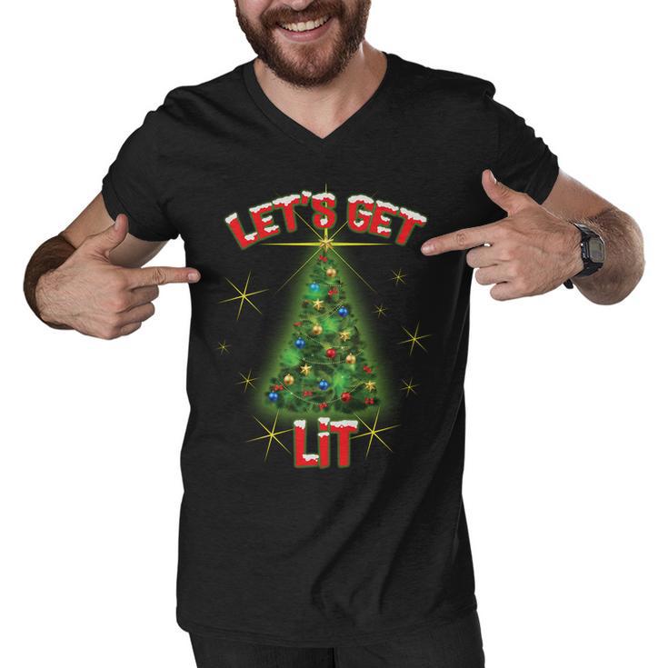 Lets Get Lit Christmas Tree Men V-Neck Tshirt