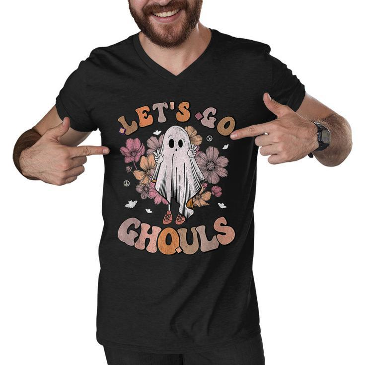 Lets Go Ghouls Ghost 70S Hippie Halloween Fall Retro Groovy  Men V-Neck Tshirt