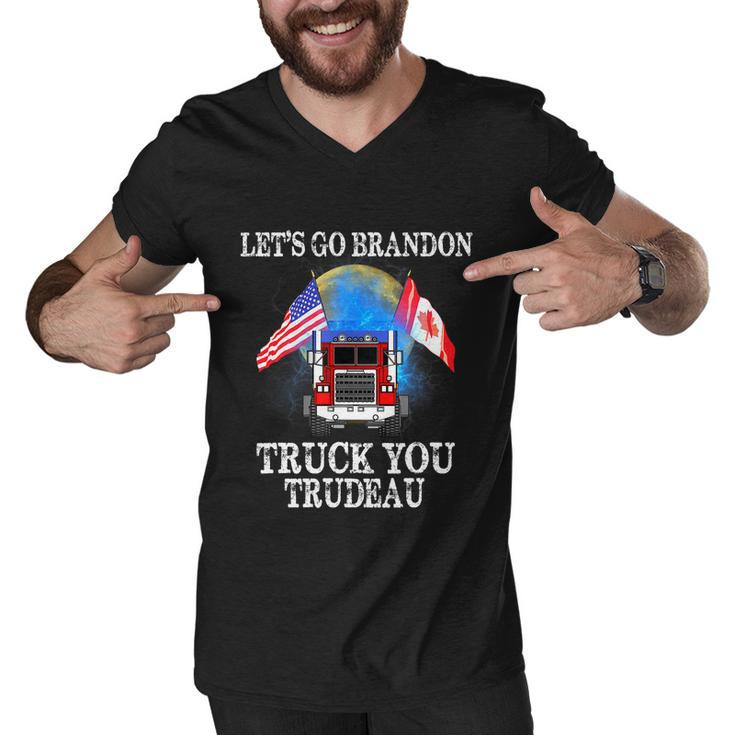 Lets Go Truck You Trudeau Usa Canada Flag Truckers Vintage Men V-Neck Tshirt