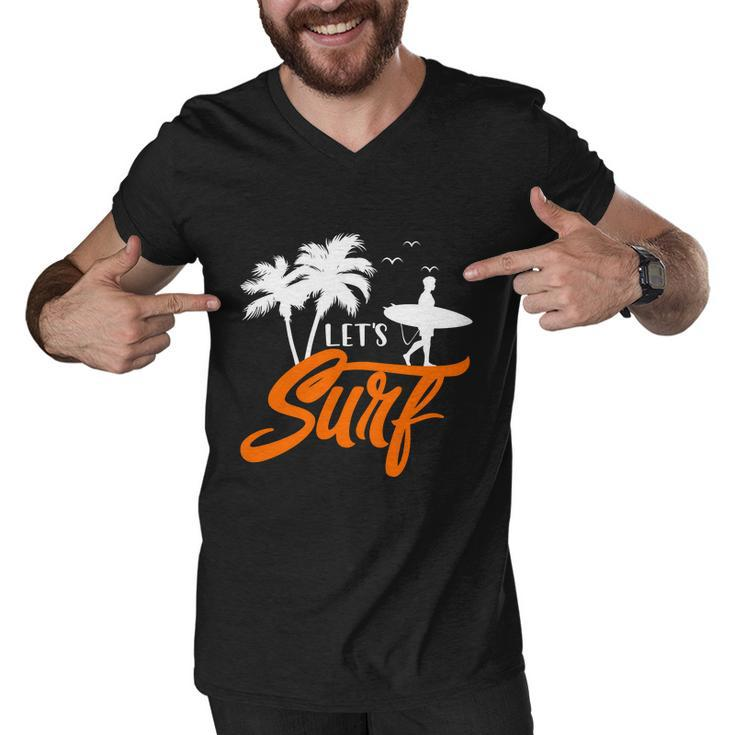 Lets Surf Sunset Summer Time Men V-Neck Tshirt