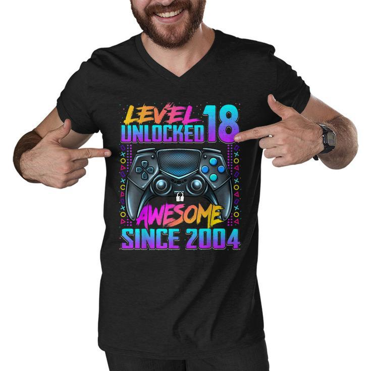 Level 18 Unlocked Awesome Since 2004 18Th Birthday Gaming  Men V-Neck Tshirt