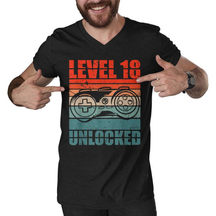 Level 18 Unlocked - Video Gamer Boy 18Th Birthday Gaming  Men V-Neck Tshirt