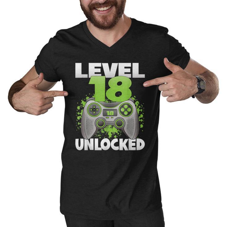 Level 18 Unlocked Video Gaming 18Th Birthday 2004 Gamer Game  Men V-Neck Tshirt