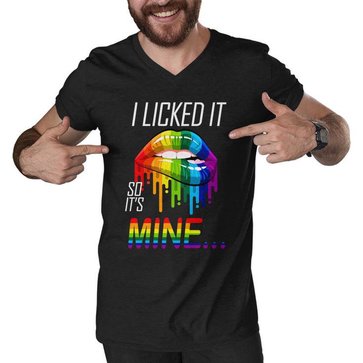 Lgbt I Licked It So Its Mine Gay Pride Lips Tshirt Men V-Neck Tshirt