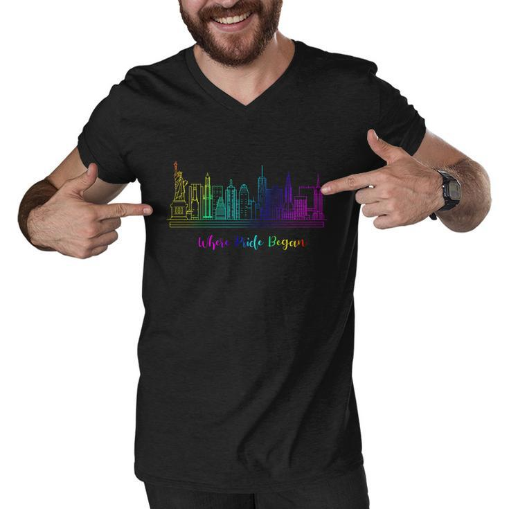 Lgbt Where Pride Began New York Skyline Men V-Neck Tshirt