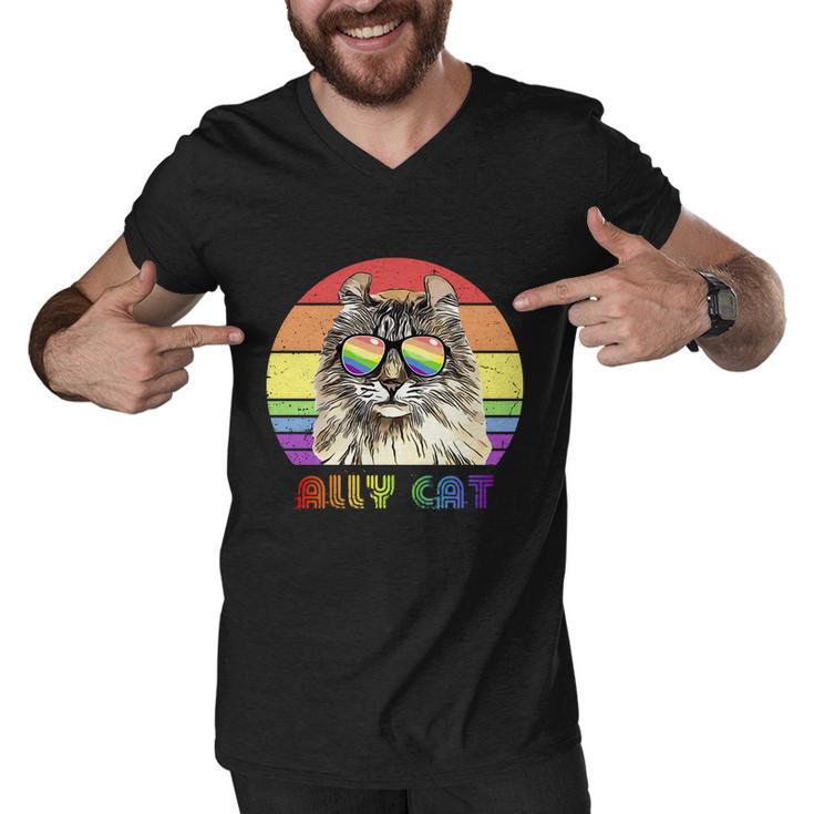 Lgbtq Ally Cat Rainbow Gay Pride Flag Lgbt Funny Gift Men V-Neck Tshirt