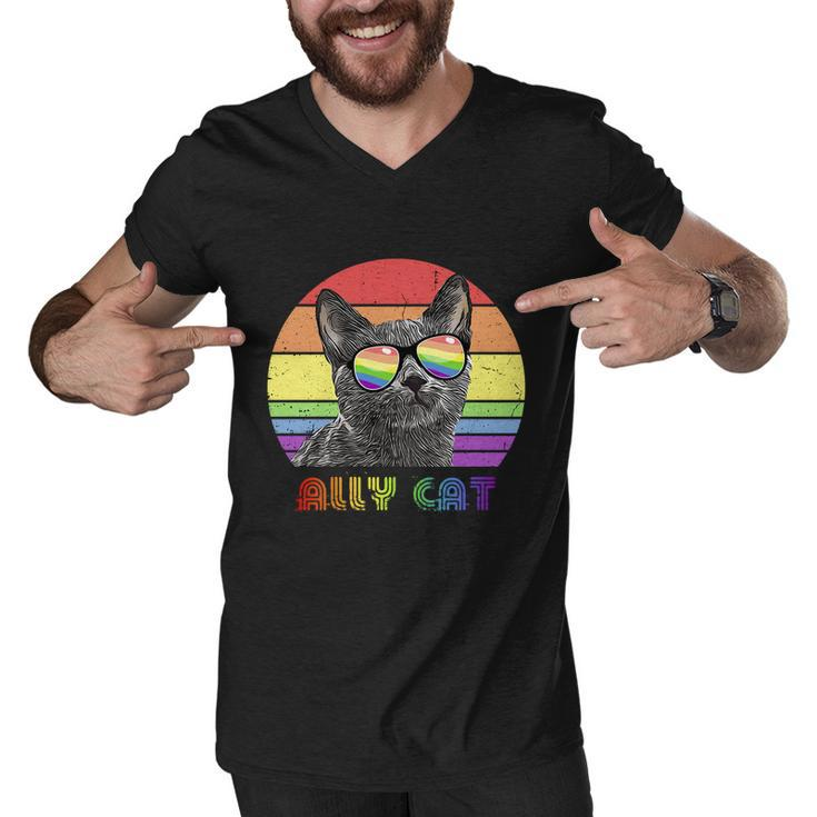 Lgbtq Ally Cat Rainbow Gay Pride Flag Lgbt Funny Gift V2 Men V-Neck Tshirt