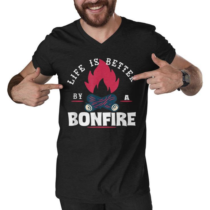Life Is Better By The Bonfire Campfire Camping Outdoor Hiker  Men V-Neck Tshirt