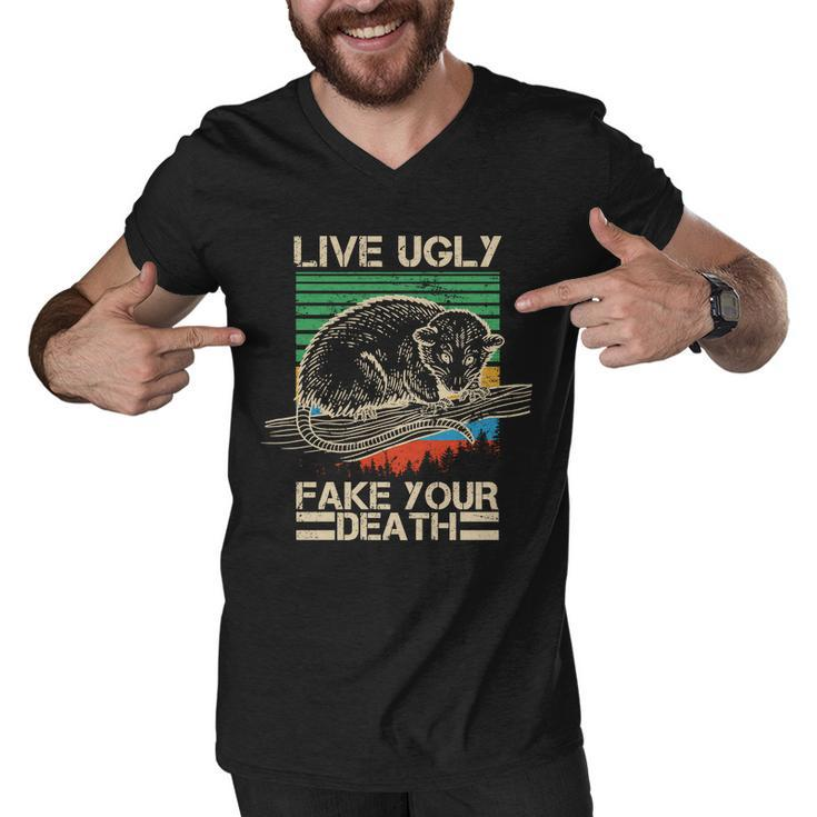 Live Ugly Fake Your Death Retro Vintage Opossum Men V-Neck Tshirt