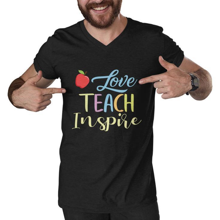 Love Teach Inspire Funny School Student Teachers Graphics Plus Size Shirt Men V-Neck Tshirt
