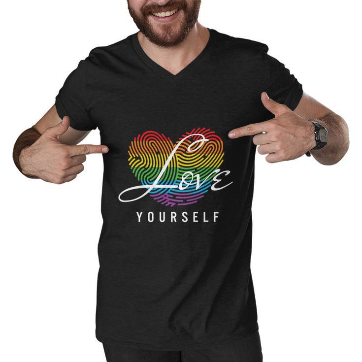 Love Yourself Rainbow Lgbt Fingerprint Pride Month Men V-Neck Tshirt