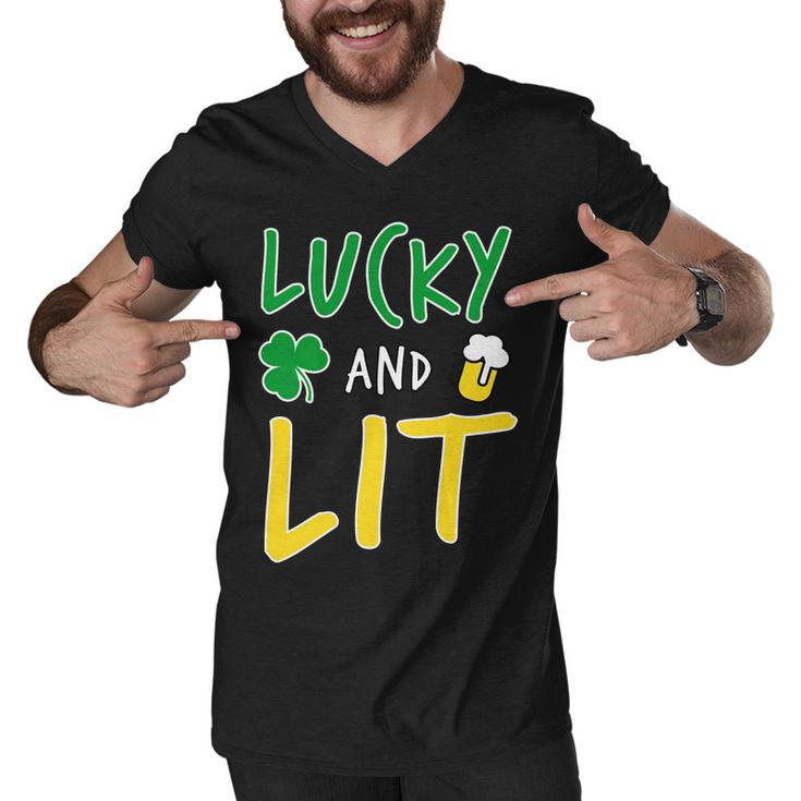 Lucky And Lit St Patricks Day Graphic Design Printed Casual Daily Basic Men V-Neck Tshirt