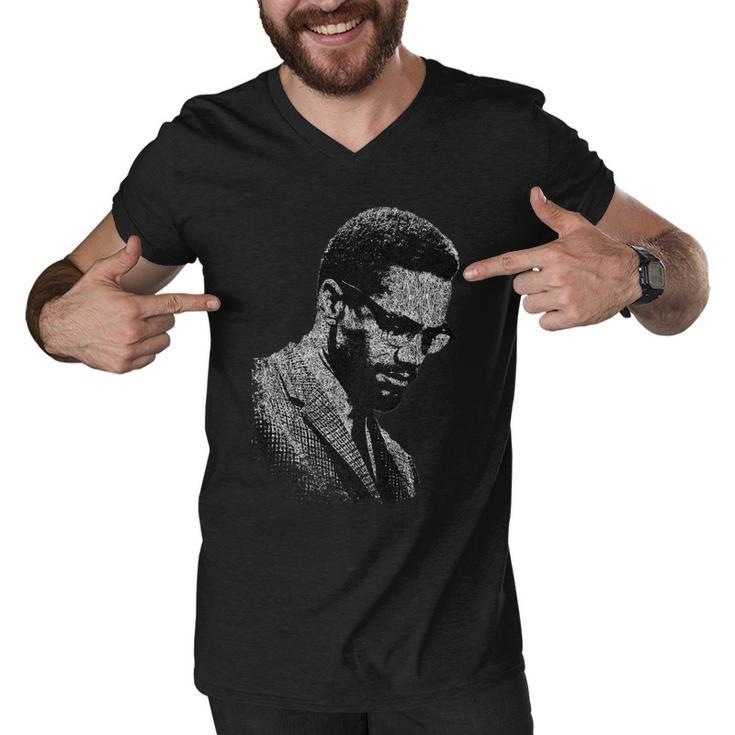 Malcolm X Black And White Portrait Tshirt Men V-Neck Tshirt