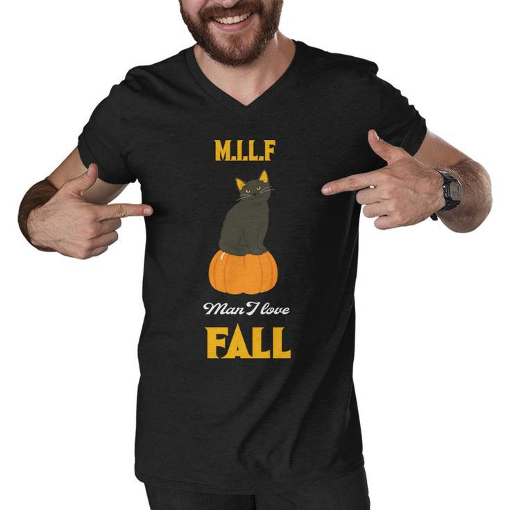 Man I Love Fall Pumpkin Black Cat Men V-Neck Tshirt