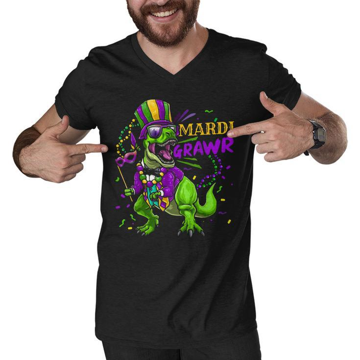 Mardi Gras Dabbing T Rex Dinosaur Mardi Grawr Bead Costume  Men V-Neck Tshirt