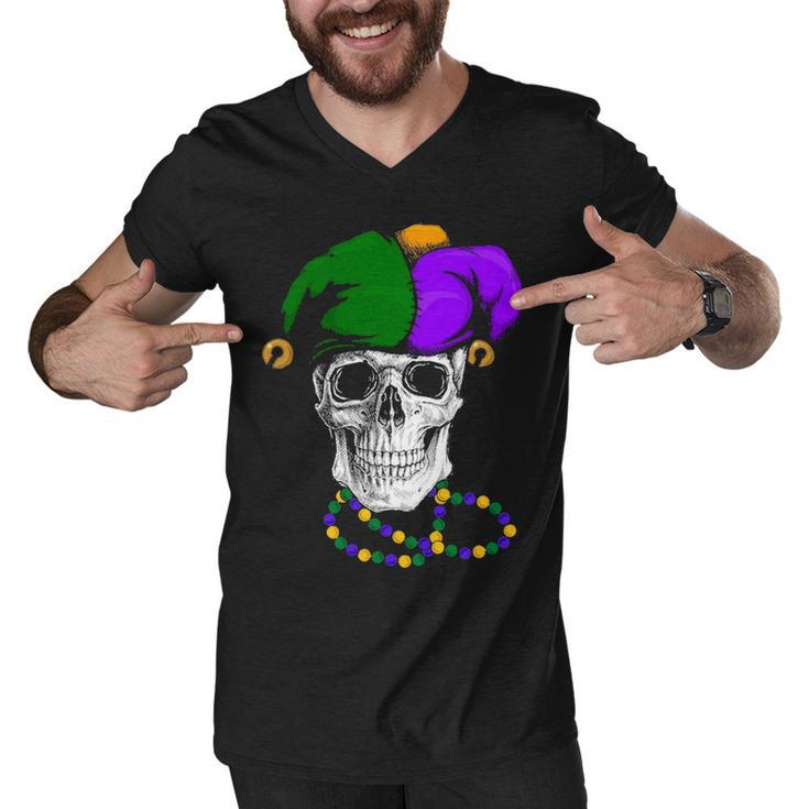 Mardi Gras Skull Jester Hat Men V-Neck Tshirt