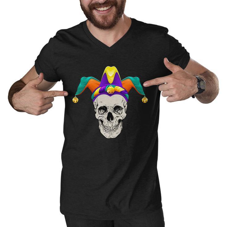 Mardi Gras Skull Party Hard Men V-Neck Tshirt