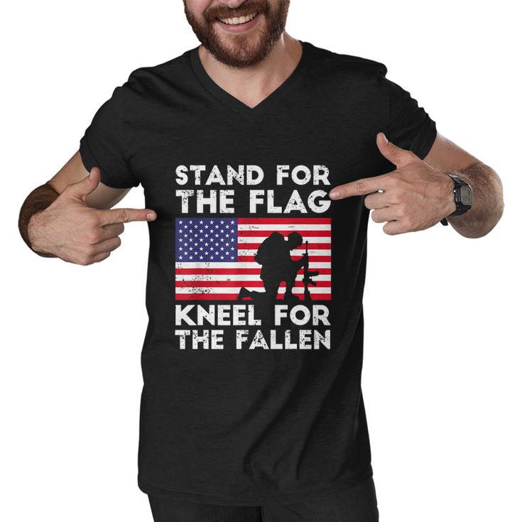 Memorial Day Patriotic Military Veteran American Flag Stand For The Flag Kneel For The Fallen Men V-Neck Tshirt