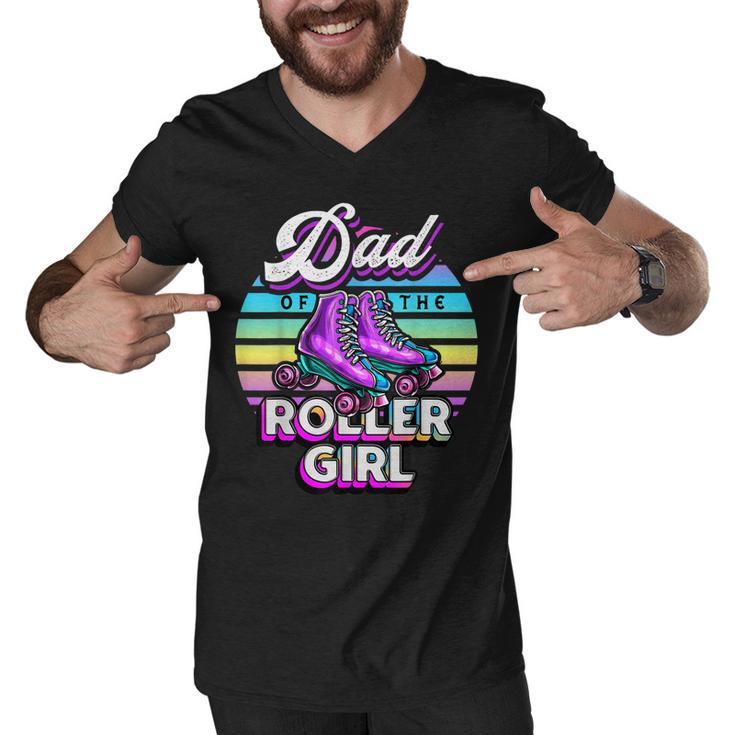 Mens Dad Of Roller Girl Roller Skating Birthday Matching Family  Men V-Neck Tshirt