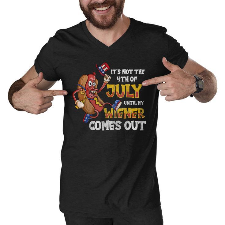 Mens Its Not A Party Until My Wiener Comes Out 4Th Of July Wiener  Men V-Neck Tshirt