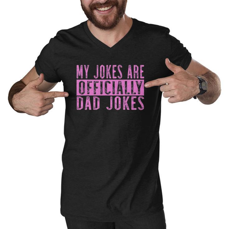 Mens Pink Girl Dad Pregnancy Announcement My Jokes Are Officially Men V-Neck Tshirt