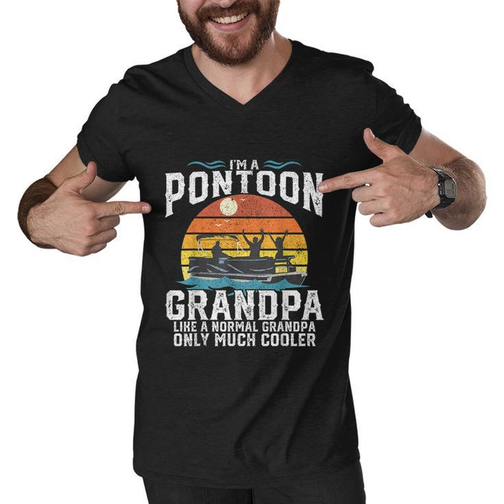 Mens Pontoon Grandpa Captain Retro Funny Boating Fathers Day Tshirt Men V-Neck Tshirt