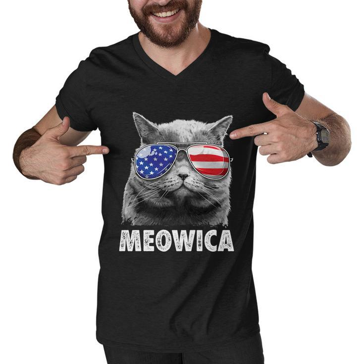Meowica Cat 4Th Of July Merica Men Women Usa American Flag Men V-Neck Tshirt