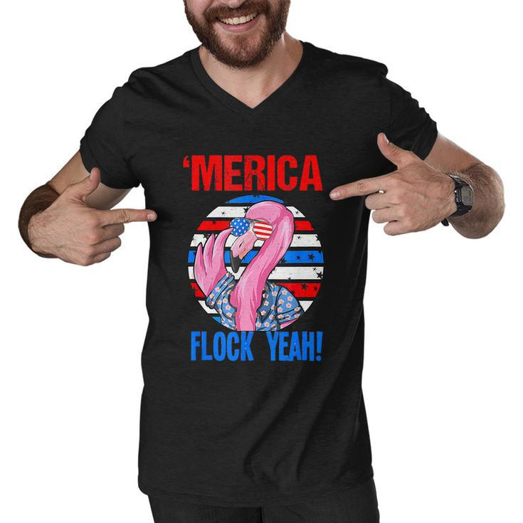 Merica Flock Yeah 4Th July Funny Patriotic Flamingo Men V-Neck Tshirt