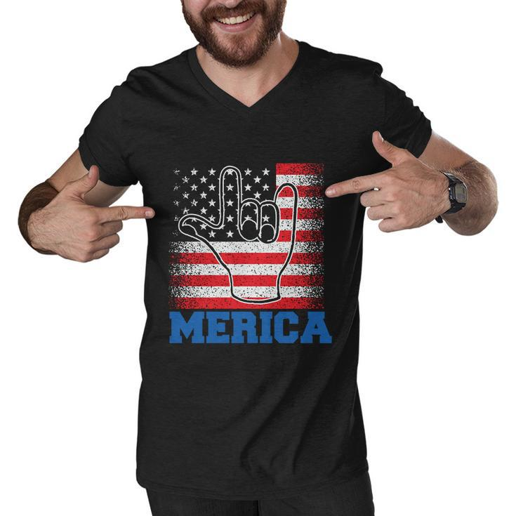 Merica Rock Sign 4Th Of July Vintage Plus Size Graphic Shirt For Men Women Famil Men V-Neck Tshirt