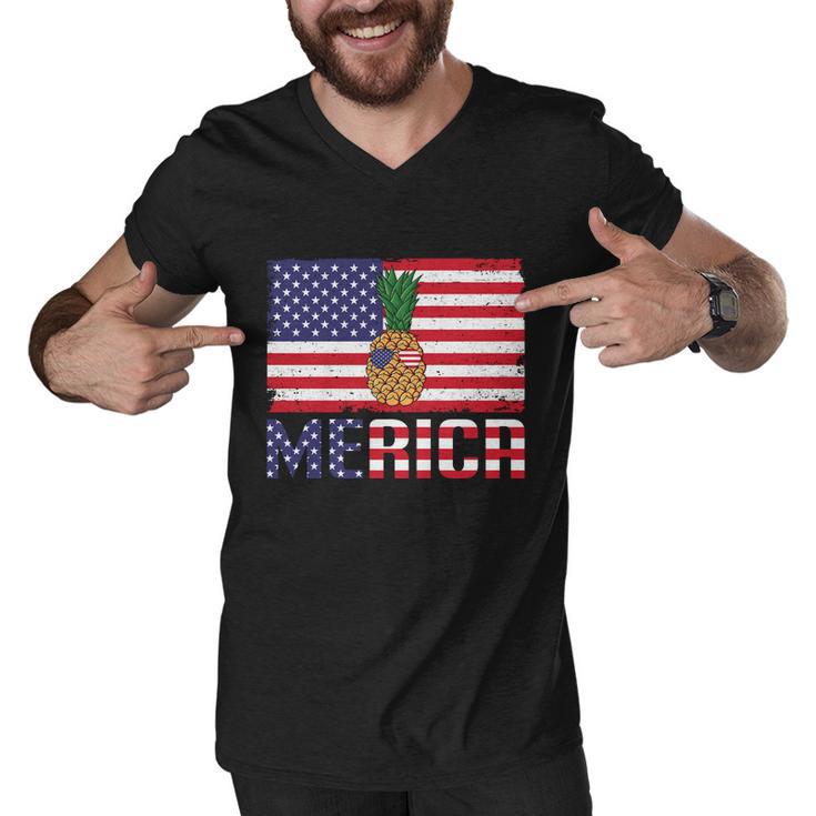 Merican Pineapple Usa Flag Graphic 4Th July Plus Size Shirt Men V-Neck Tshirt