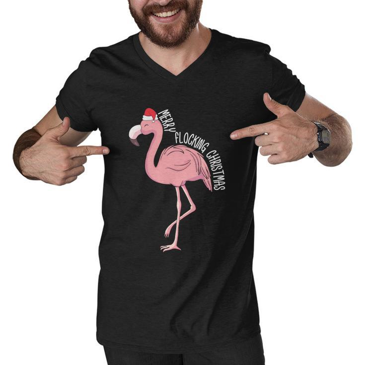 Merry Flocking Xmas Tropical Flamingo Christmas In July Men V-Neck Tshirt
